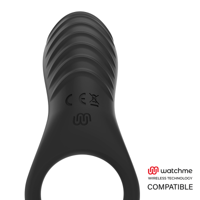 Anel negro de silicone com textura ondulada e logótipo wm