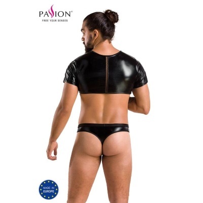 Roupa interior masculina preta brilhante feita de material sintético