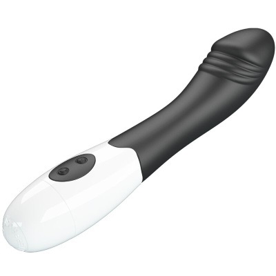 Vibrador preto e branco com botões no punho