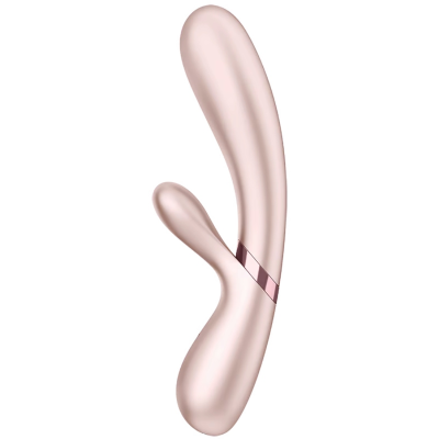 Vibrador cor de rosa com duas extremidades curvas em silicone