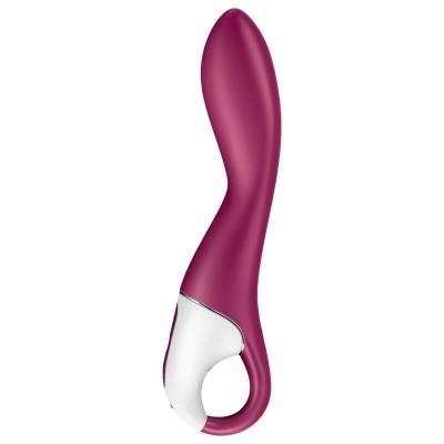Vibrador roxo curvado com base branca e argola
