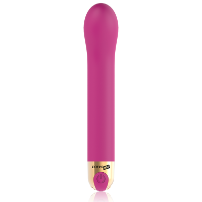 Vibrador cor-de-rosa com base dourada e botão de ligar