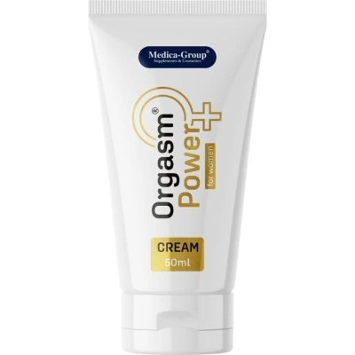 Frasco branco de creme Orgasm Power+ para mulheres