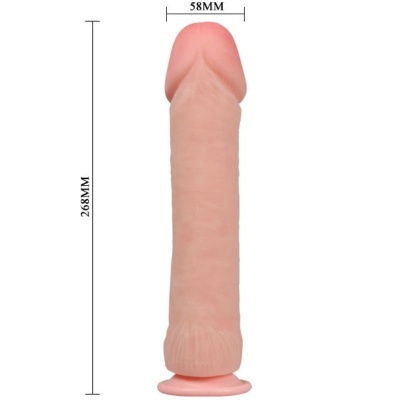 Dildo rosa em silicone com medidas indicadas e base de ventosa
