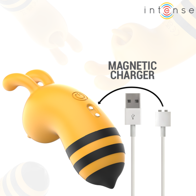 Carregador magnético amarelo com riscas pretas e cabo USB