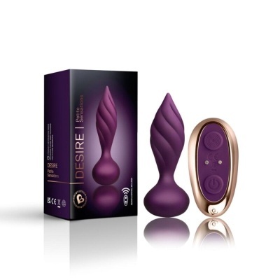 Estimulador sexual roxo espiral com comando dourado e embalagem preta