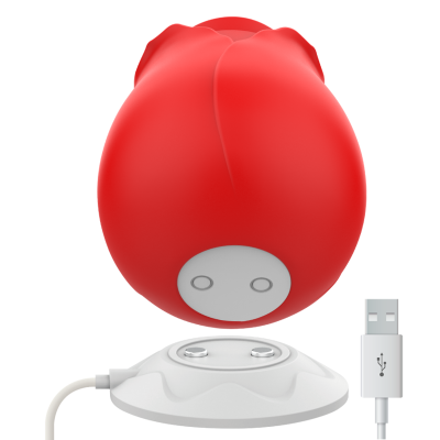 Pezinha vermelha em forma de tulipa com base branca e conexão USB