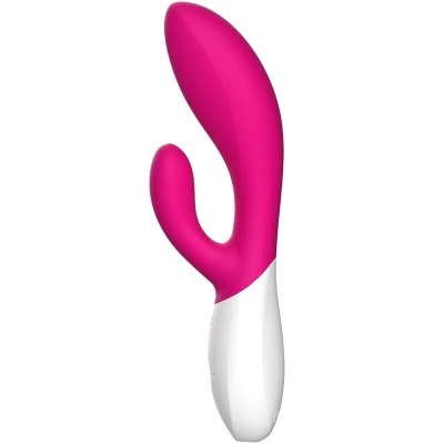 Vibrador cor-de-rosa e branco com design curvo
