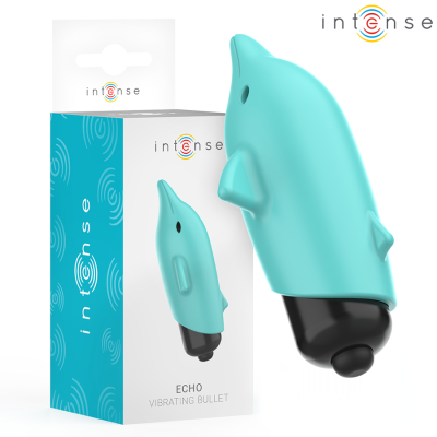 Vibrador bullet azul em forma de golfinho com embalagem intense