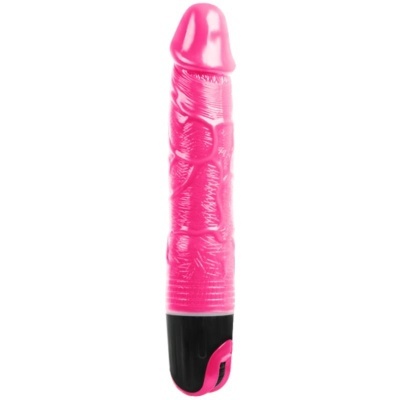 Vibrador rosa texturizado com base preta e rosa