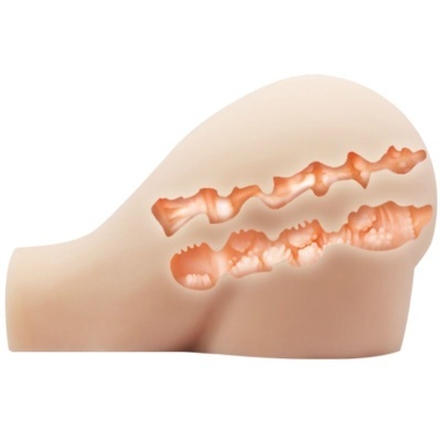 Produto anatómico de silicone com interior texturizado em tons laranja