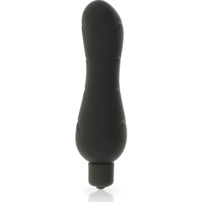 Vibrador preto com textura e botão na base