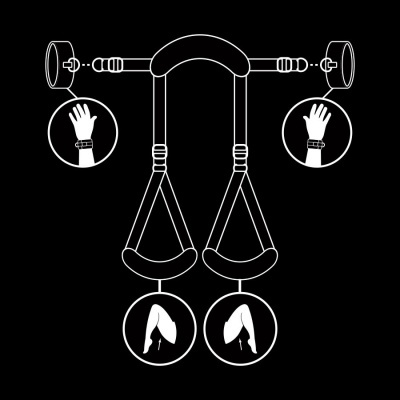 Dispositivo de exercício fitness com alças para mãos e pés em ilustração preta e branca