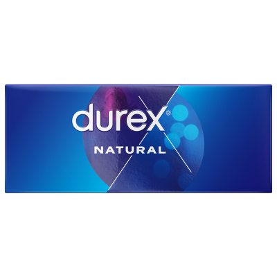 Embalagem azul do preservativo Durex Natural