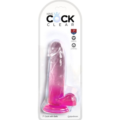 Dildo rosa translúcido com base de sucção e embalagem branca