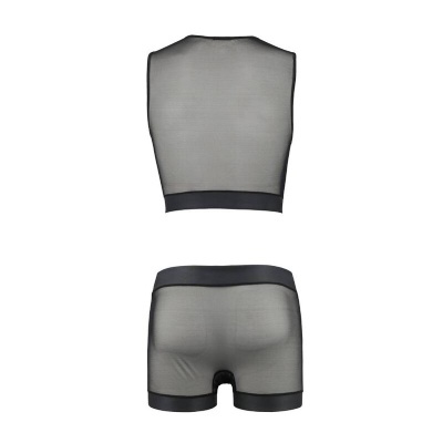 Conjunto roupa interior feminina cinzento transparente de costas