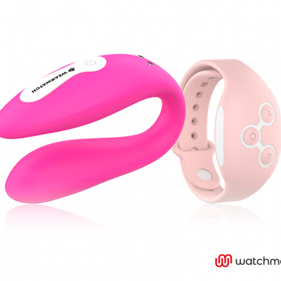 Dispositivo eletrônico rosa flexível e pulseira rosa clara com botões