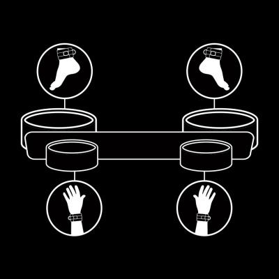 Ilustração de suporte para dispositivos vestíveis com indicações para pés e mãos em preto e branco