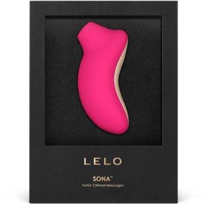 Massageador clitoriano rosa e bege LELO SONA na embalagem preta