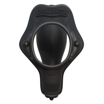 Produto preto em plástico com inscrição G-RINGZ e formato oval com detalhe circular.