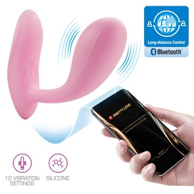 Dispositivo vibratório rosa em silicone com controlo por smartphone via Bluetooth