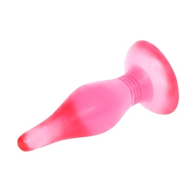 Produto em silicone rosa translúcido em forma cónica com base alargada