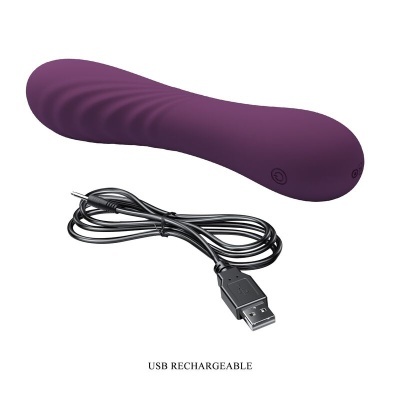 Vibrador roxo em silicone com cabo USB para recarregar