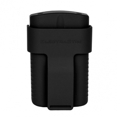 Dispositivo eletrônico compacto preto com gravação ELECTRASTIM e clip traseiro
