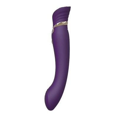Vibrador roxo com detalhes ondulados e anel dourado