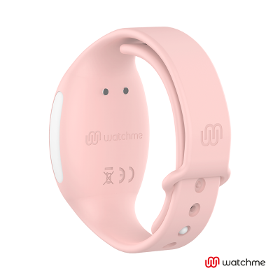 Pulseira inteligente rosa da Watchme com texto em relevo e símbolos