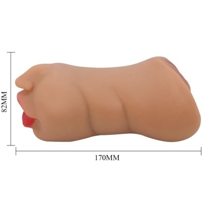 Sex toy cor pele formato cilíndrico sobre fundo branco