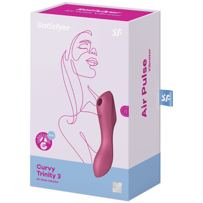 Embalagem do vibrador Satisfyer Curvy Trinity 3 rosa com ilustração feminina em linha