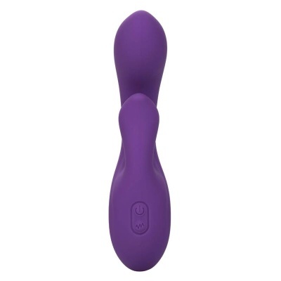 Vibrador duplo roxo em silicone com botão de ligar/desligar