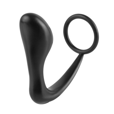 Produto preto curvo com argola, em fundo branco