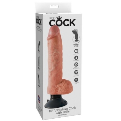 Embalagem de dildo vibratório King Cock 10 polegadas com bolas sensação realista