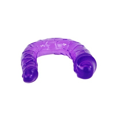 Objeto de silicone roxo em forma curva com textura ondulada