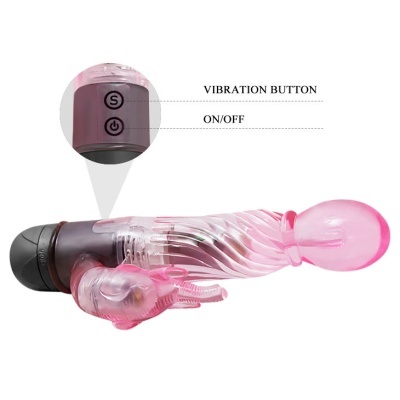 Vibrador cor-de-rosa translúcido com texturas e botões