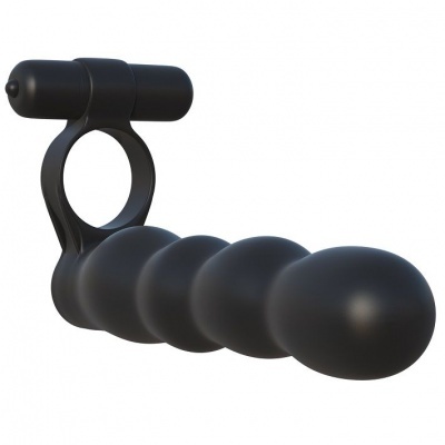 Anel peniano preto com esferas e vibrador cilíndrico