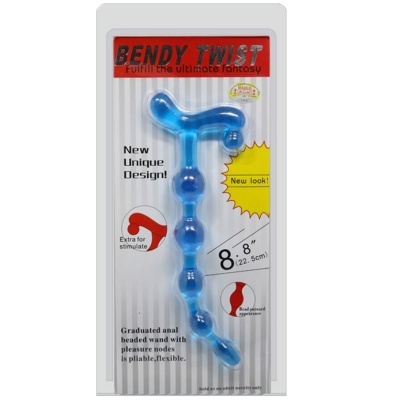 Produto BENDY TWIST azul transparente em embalagem branca com texto e gráficos