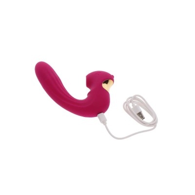 Vibrador cor-de-rosa com cabo USB e detalhe dourado