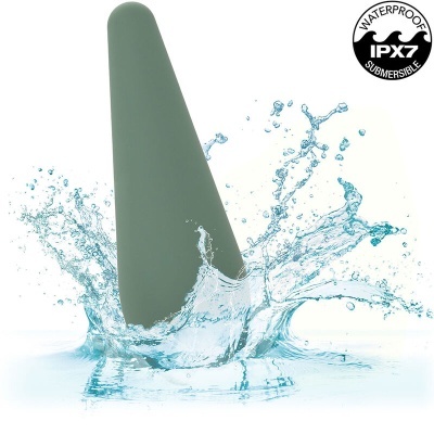 Produto alongado verde-acinzentado em água com selo IPX7 Waterproof Submersible