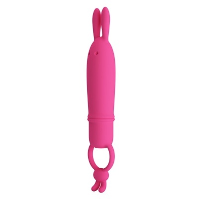 Vibrador cor-de-rosa em formato de coelho com argola na base