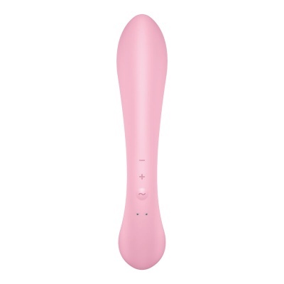 Vibrador cor-de-rosa com botões de controle em fundo branco