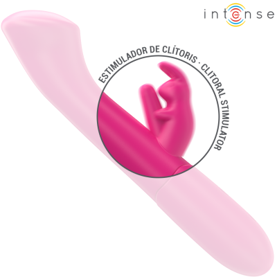 Vibrador cor-de-rosa em silicone com estimulador de clitóris em forma de coelho
