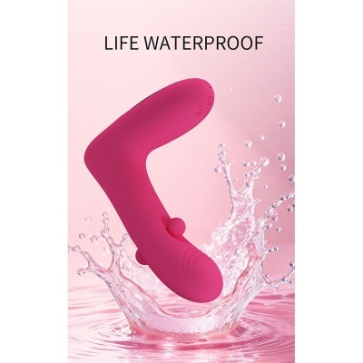Vibrador rosa resistente à água com design curvo e duas esferas na base