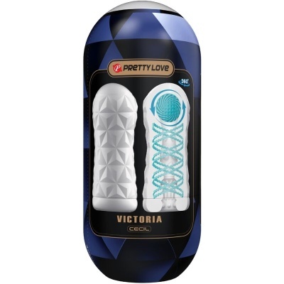 Embalagem do brinquedo sexual masculino Pretty Love Victoria Cecil, branco com padrão texturizado.