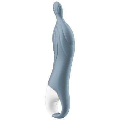 Vibrador cinzento azulado com detalhes brancos