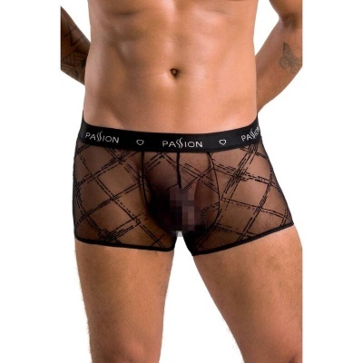 Cuecas boxer masculinas transparentes pretas com padrão quadriculado e cintura elástica 'PASSION'