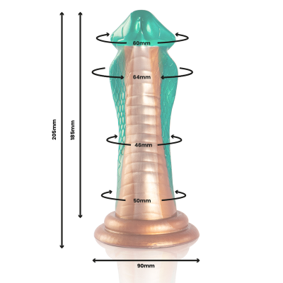 Dildo realista cobre com medidas e cobertura de malha verde
