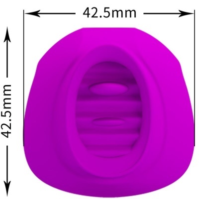 Acessório roxo em silicone com fendas, medindo 42,5 mm por 42,5 mm
